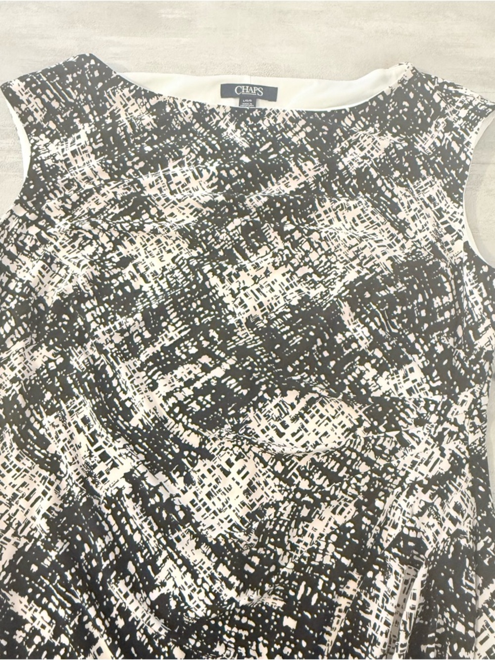 NWT Chaps Black White Abstract Ruched Sheath Dress Size Large - Picture 7 of 9